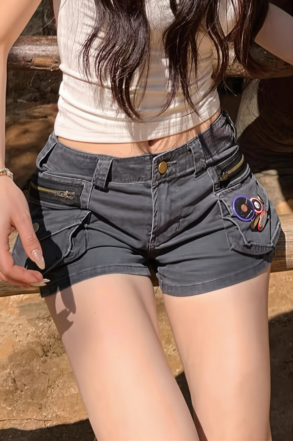Cargo Pocket A Line Denim Shorts image 4