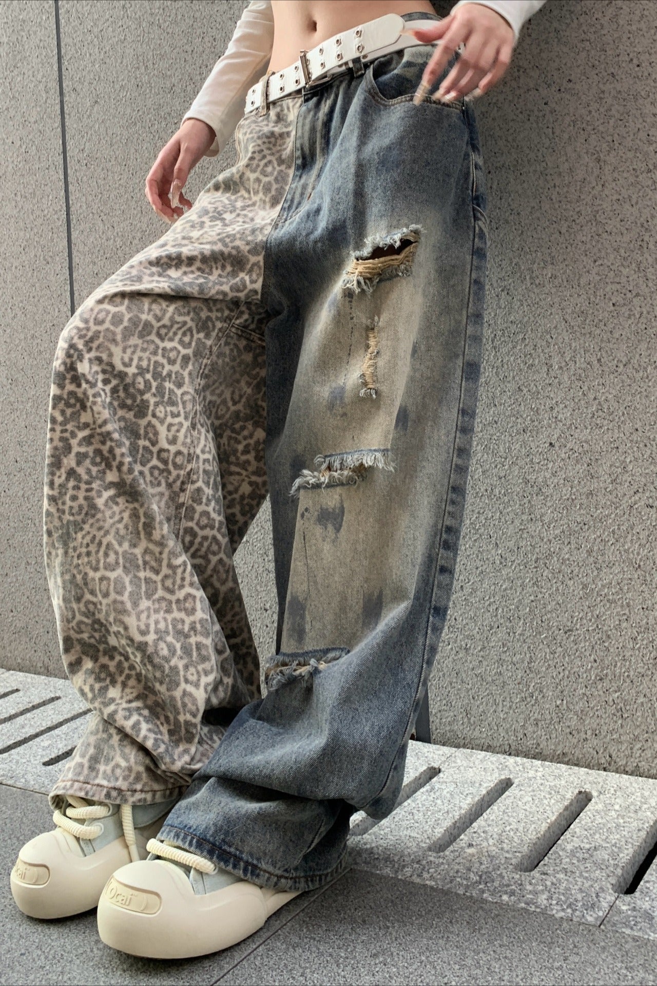 Leopard Print Ripped Wide Leg Jeans image 2
