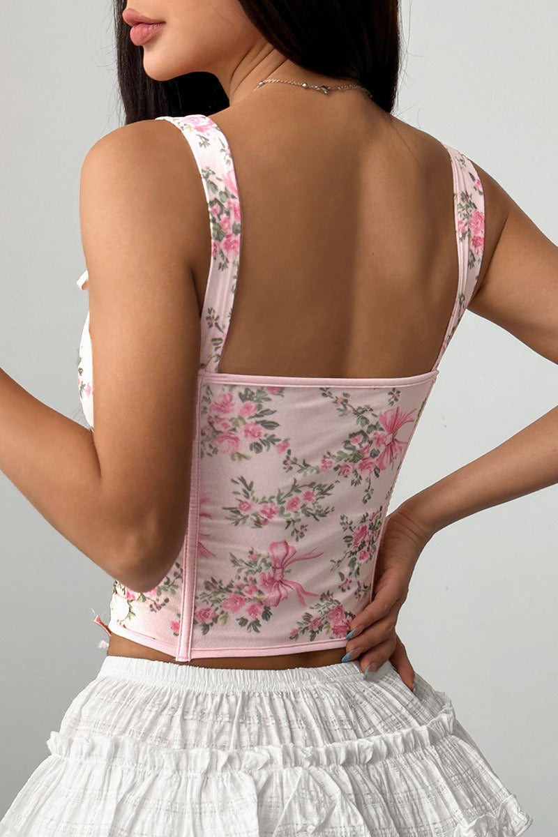 Garden Floral Print Bone Tie Bow Cami Top image 5