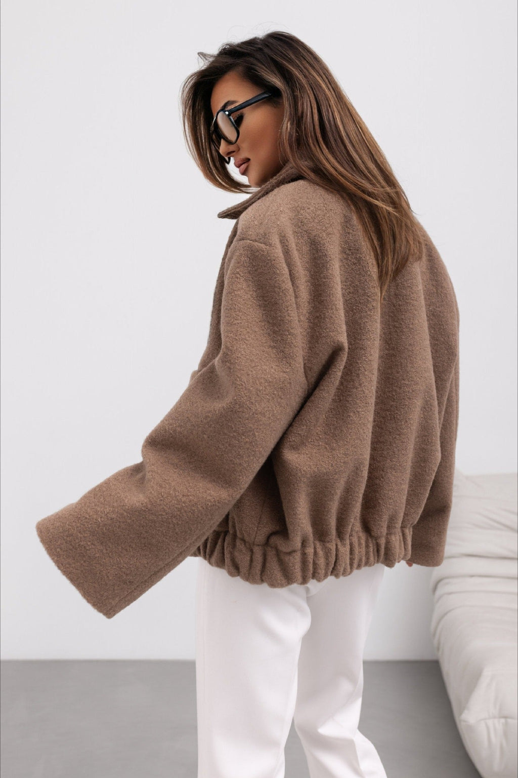 Trendy Solid Wool Pocket Elastic Snap Coat image 3