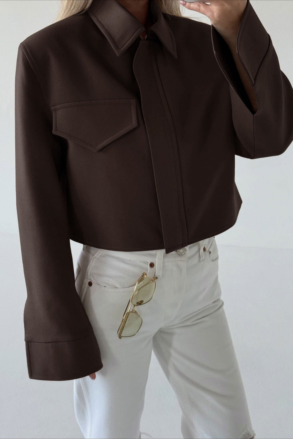 Short Length Brown Zip Closure Jacket image 2