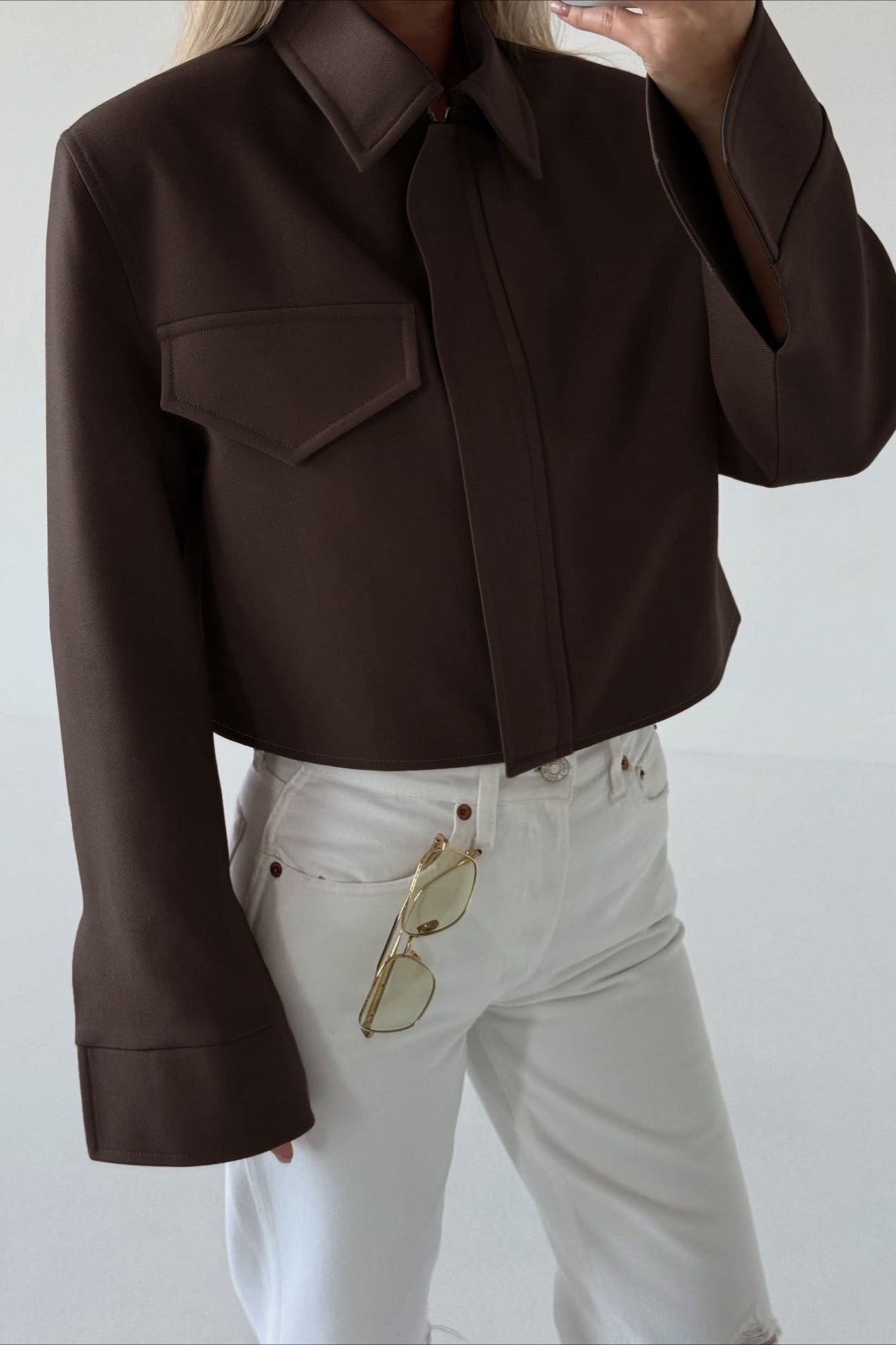 Short Length Brown Zip Closure Jacket image 2