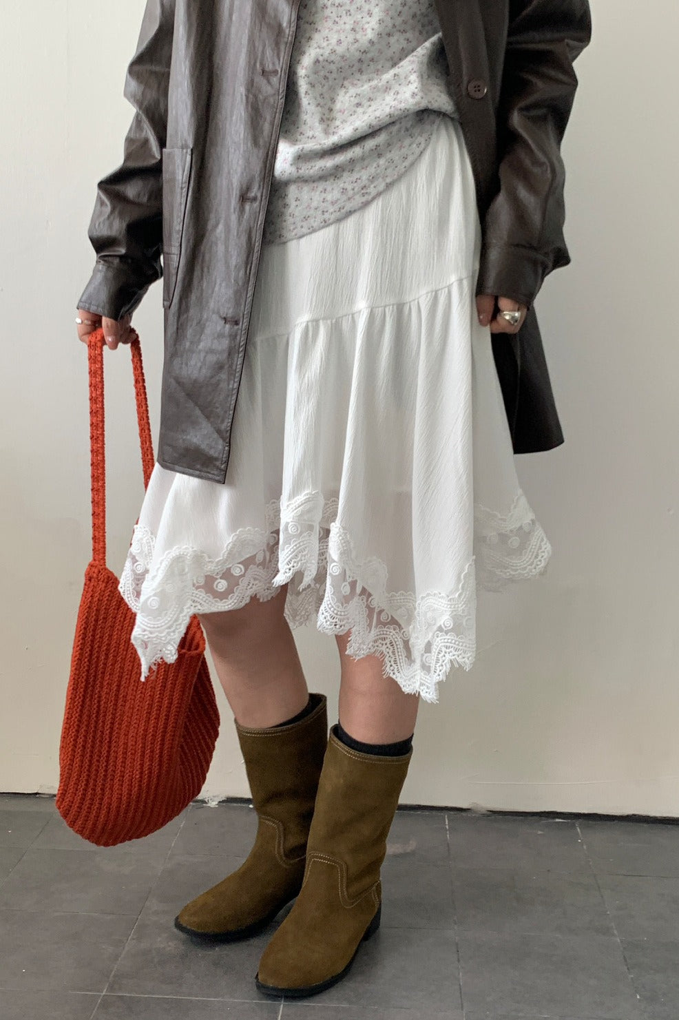 Fashionable Elegant Asymmetrical Lace Panel Midi Skirt image 1