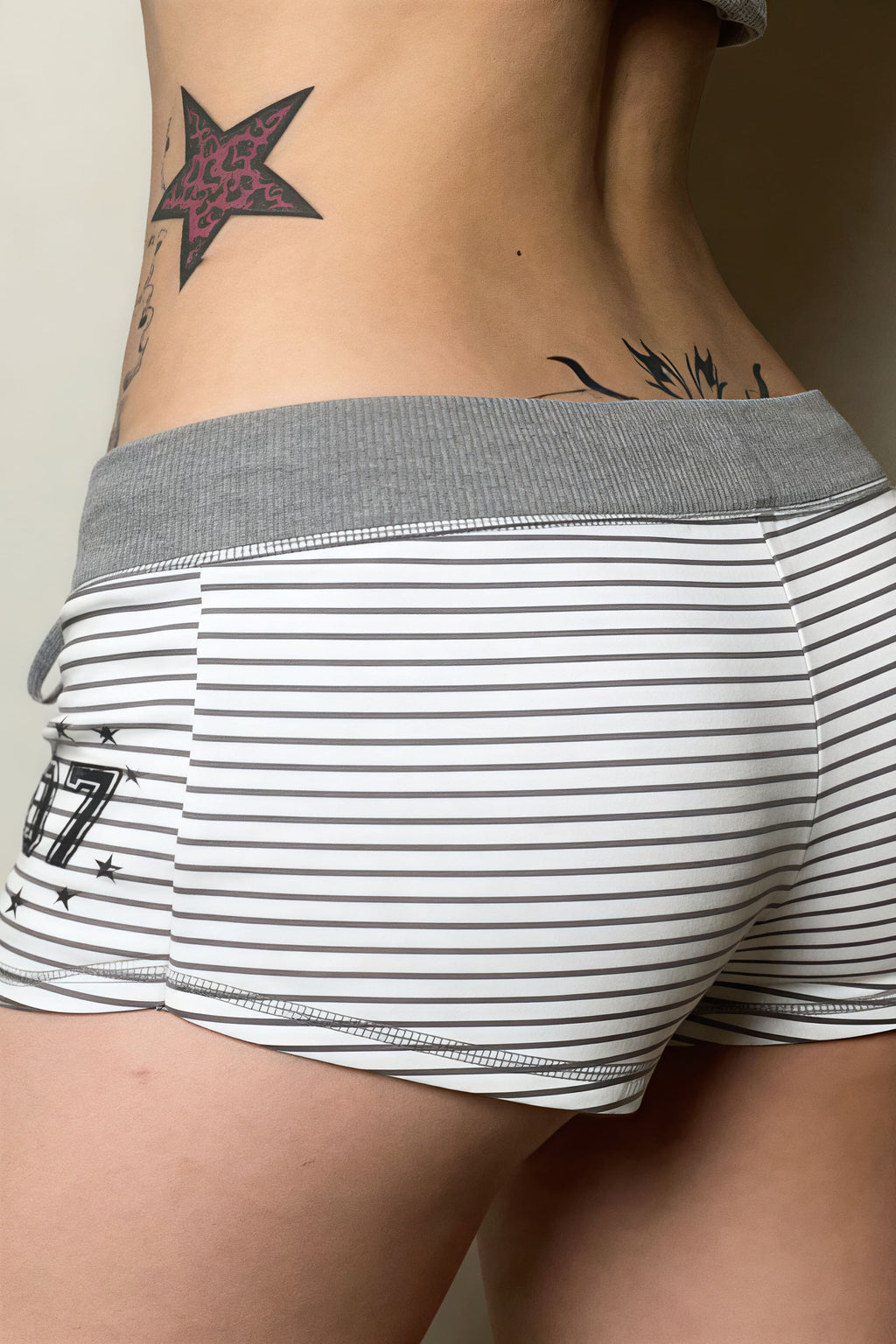 Star Print Striped Drawstring Shorts image 3