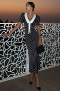 Retro Lapel Slim Polka Dot Maxi Dress image 1