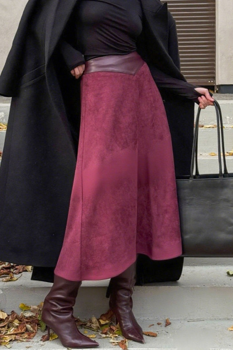 Vintage A-Line Faux Suede Midi Skirt image 1
