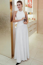 Solid Halter Neck Backless Ruched Maxi Dress image 3