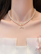 Honor Pearl Necklace detail view styled for Avrienne