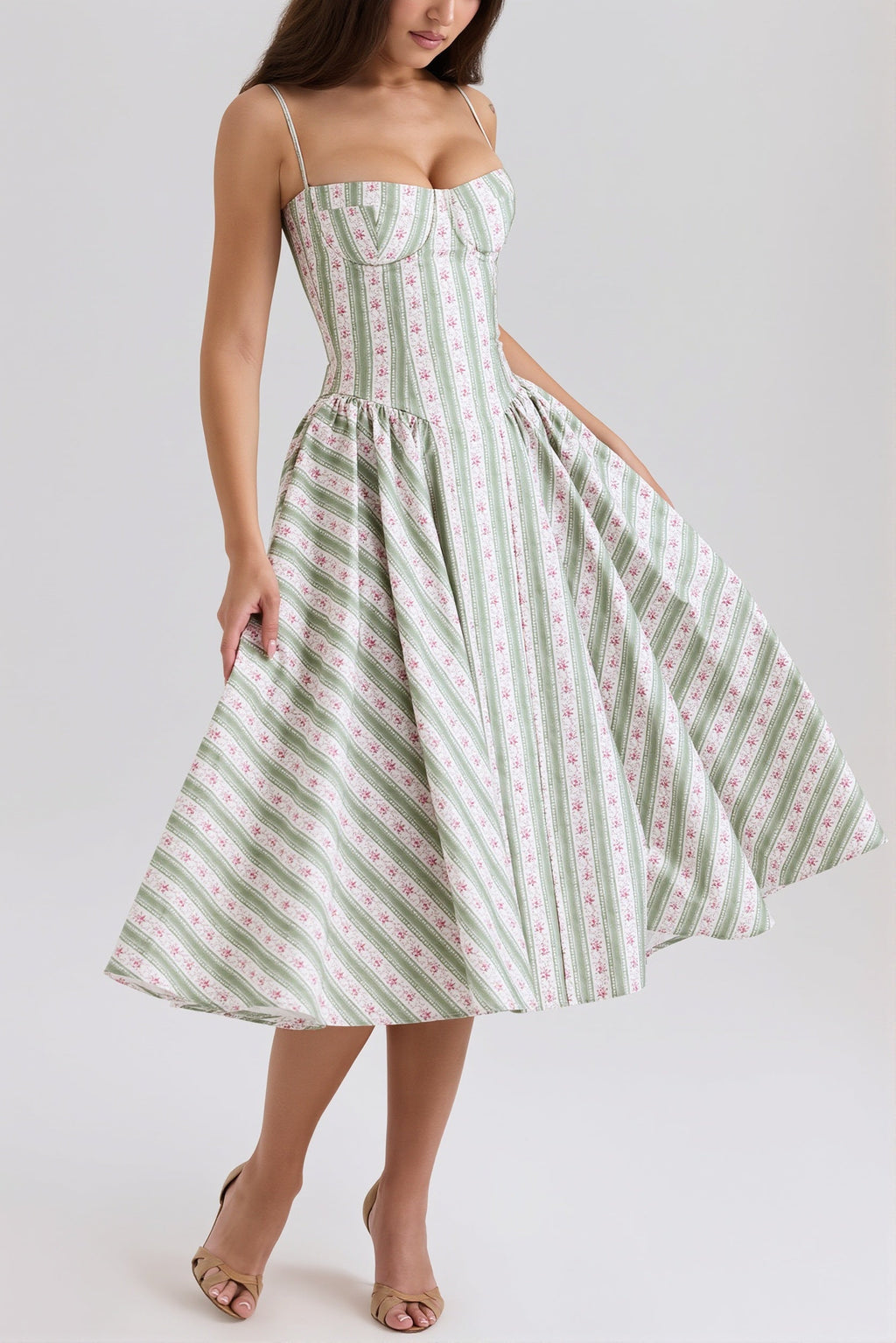 Fresh Floral Striped Cami Midi Dress image 1