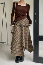 Vintage Asymmetrical Plaid Maxi Skirt image 3