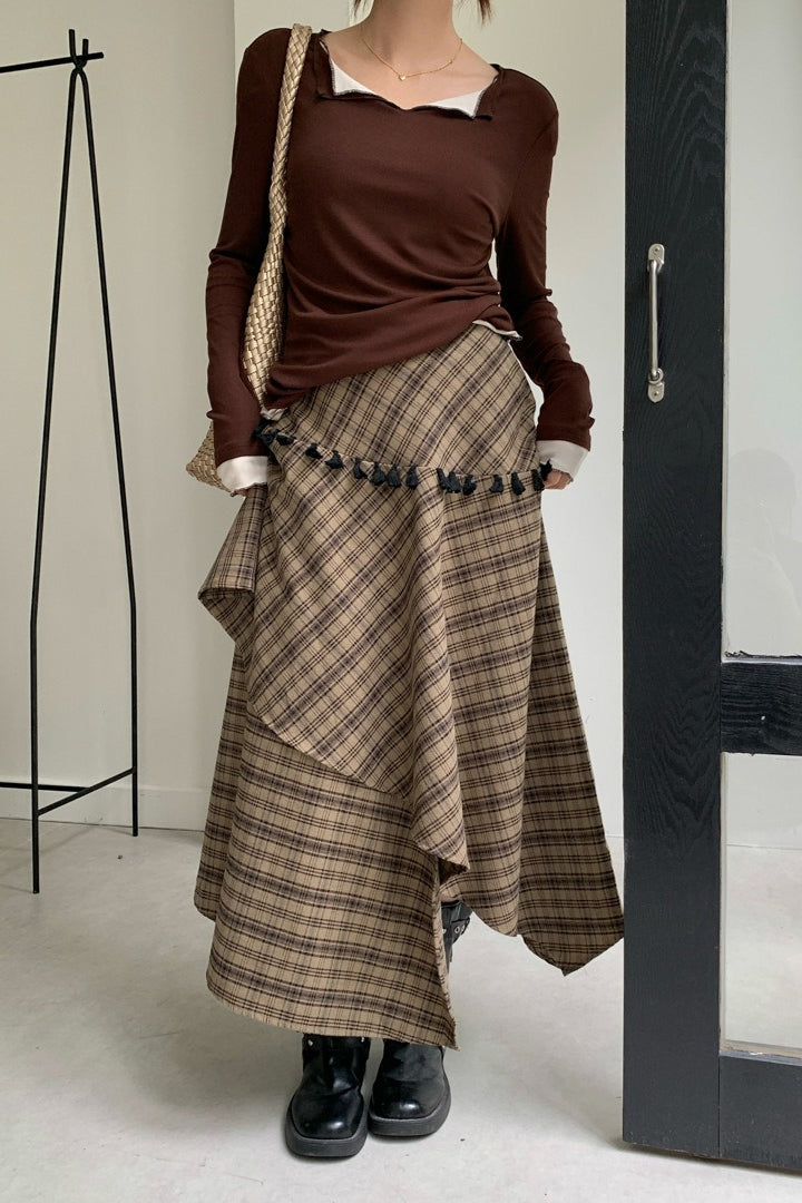 Vintage Asymmetrical Plaid Maxi Skirt image 3