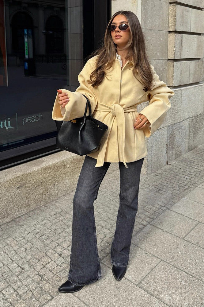 Solid Color Belted Midi Wool Blend Coat image 5