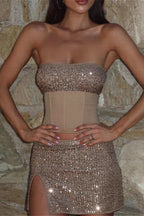 Shiny Sequin Tube Split Skirt Set image 2