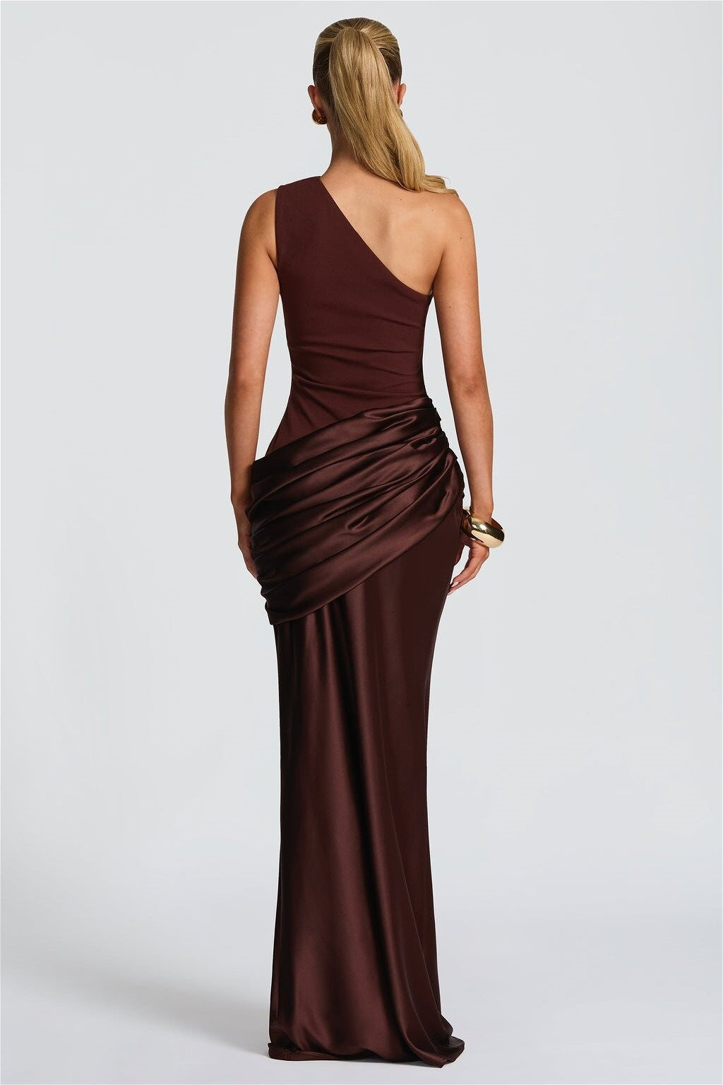 Satin Splice Ruched Slim Maxi Dress image 3