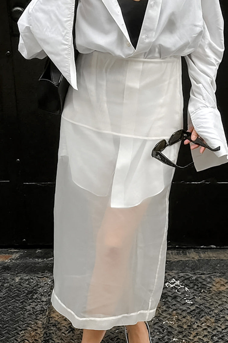 White High-Waist Split Maxi Skirt image 2