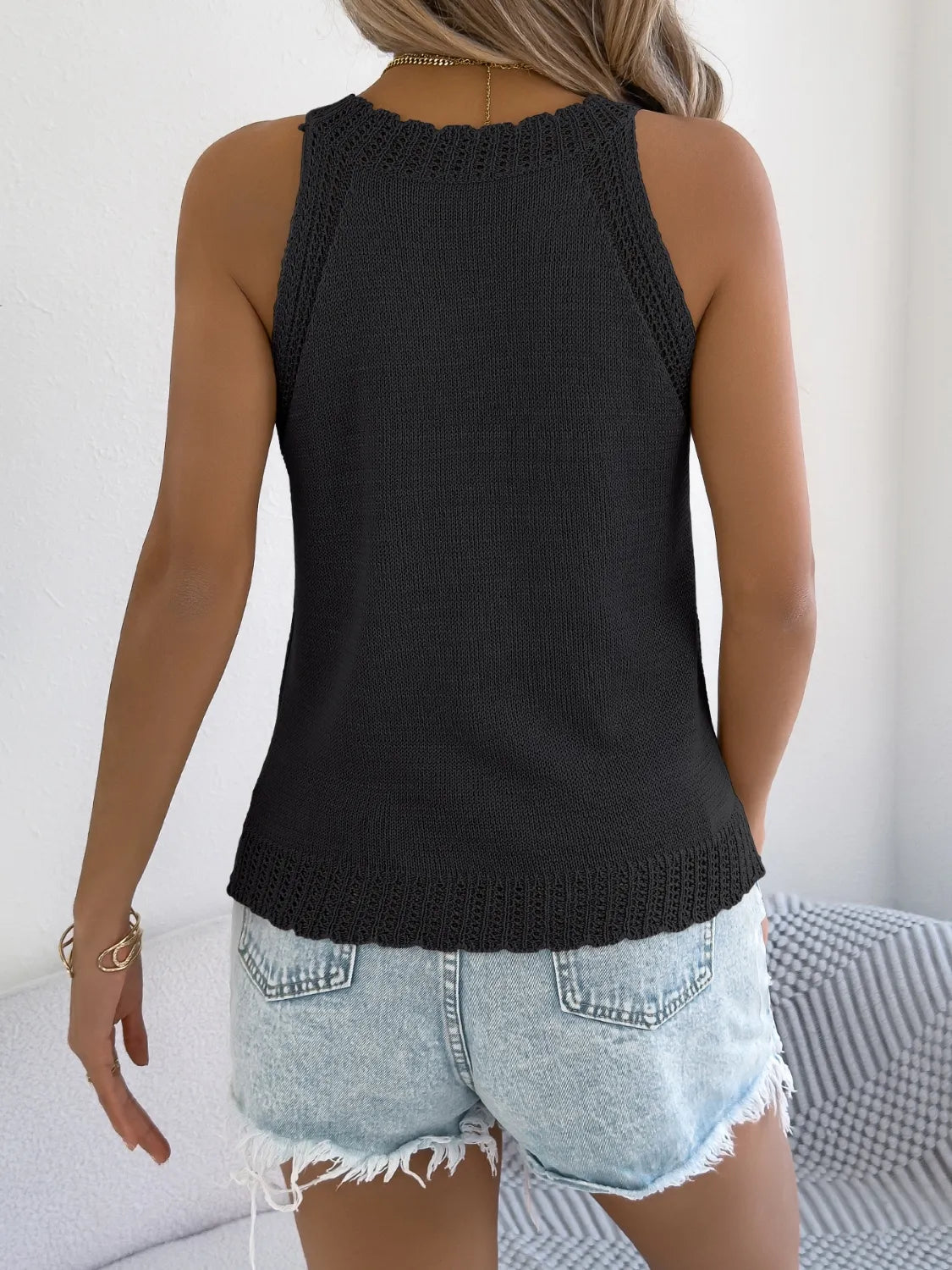 Nina Knit Tank detail view styled for Avrienne