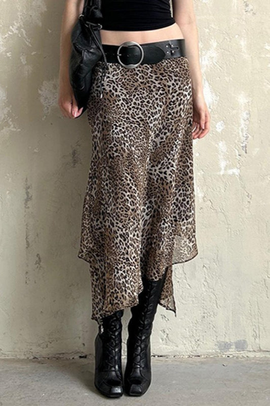 Leopard Print Double-Layer Tulle Asymmetrical Skirt image 3