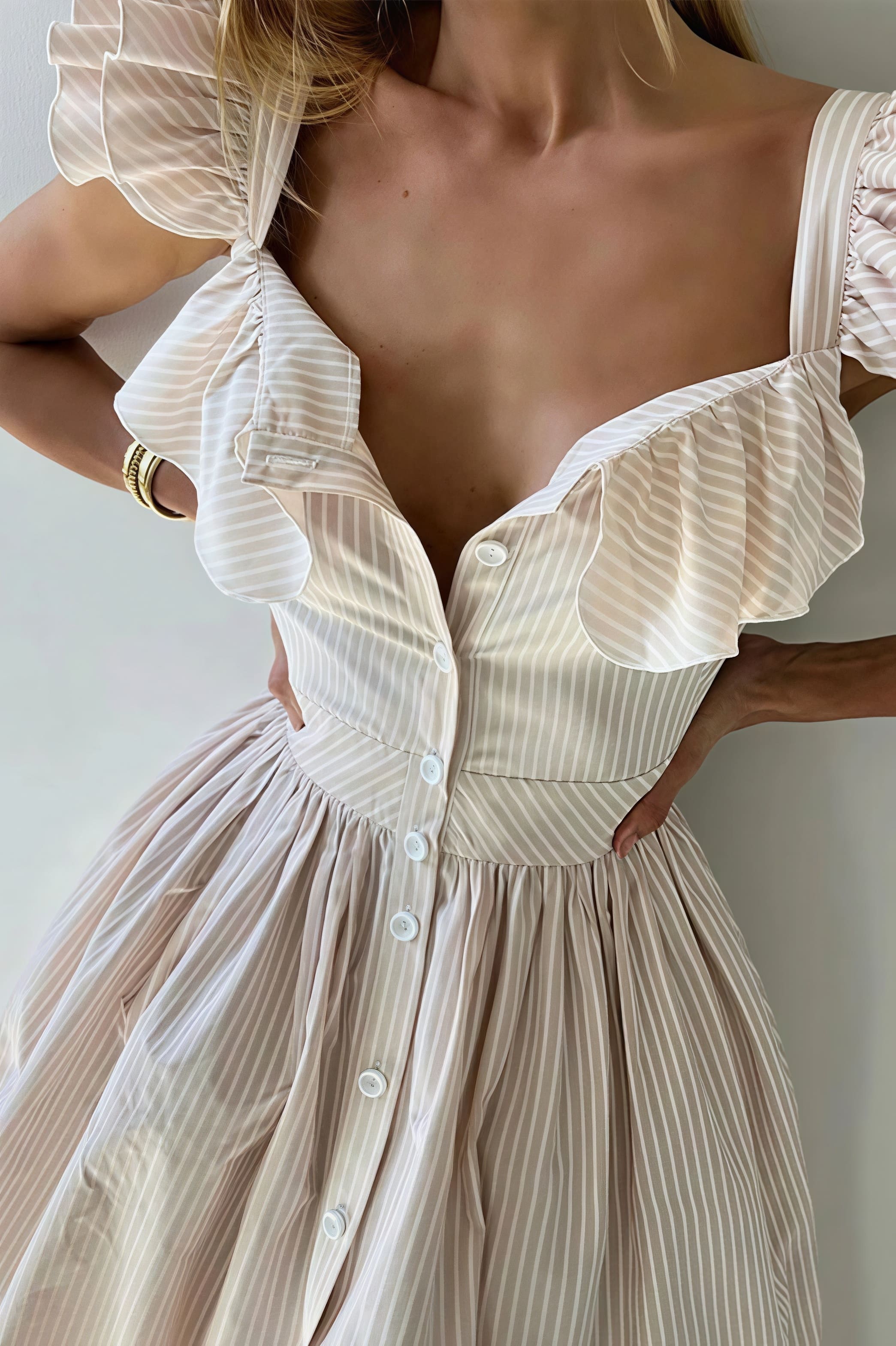 Ruffle Striped Square Collar Midi Dress image 10
