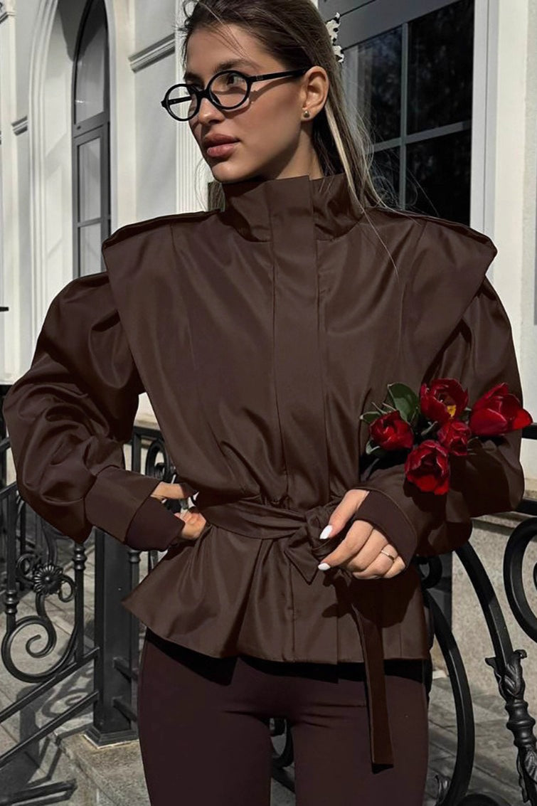 Tie-Waist Collared Long-Sleeve Loose Trench Coat image 1