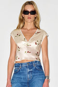 Floral Satin Vintage Lace Trim Blouse image 1