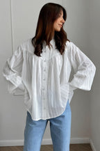 White Cotton Jacquard Stand Collar Blouse image 1