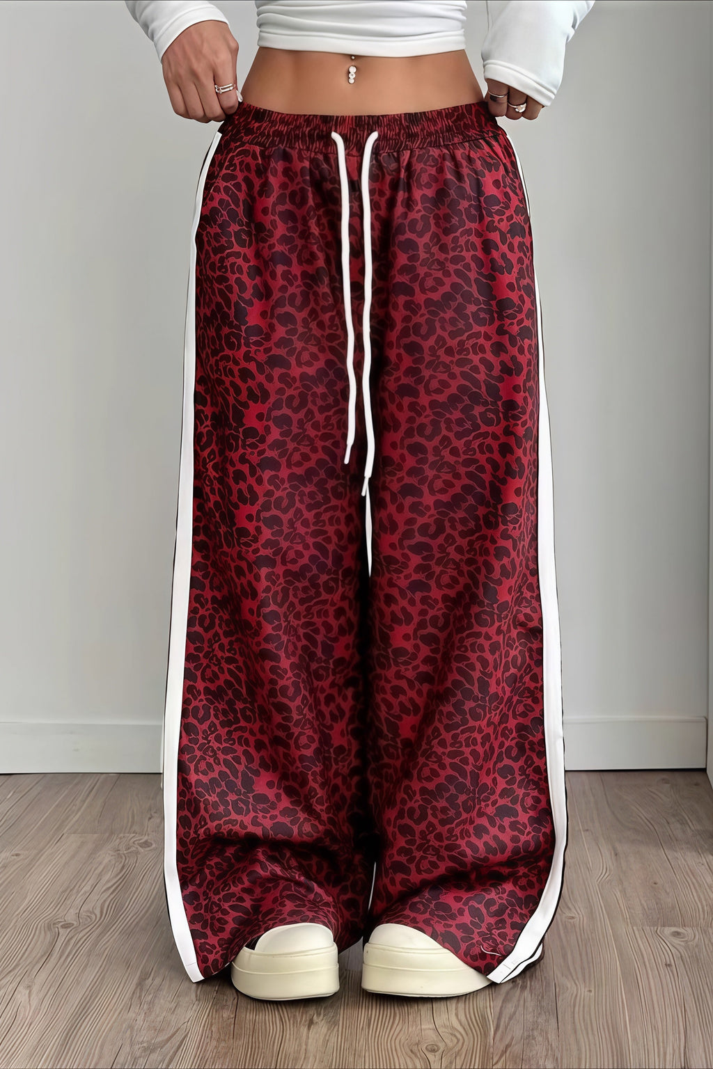 Leopard Print Spliced Casual Pants image 1