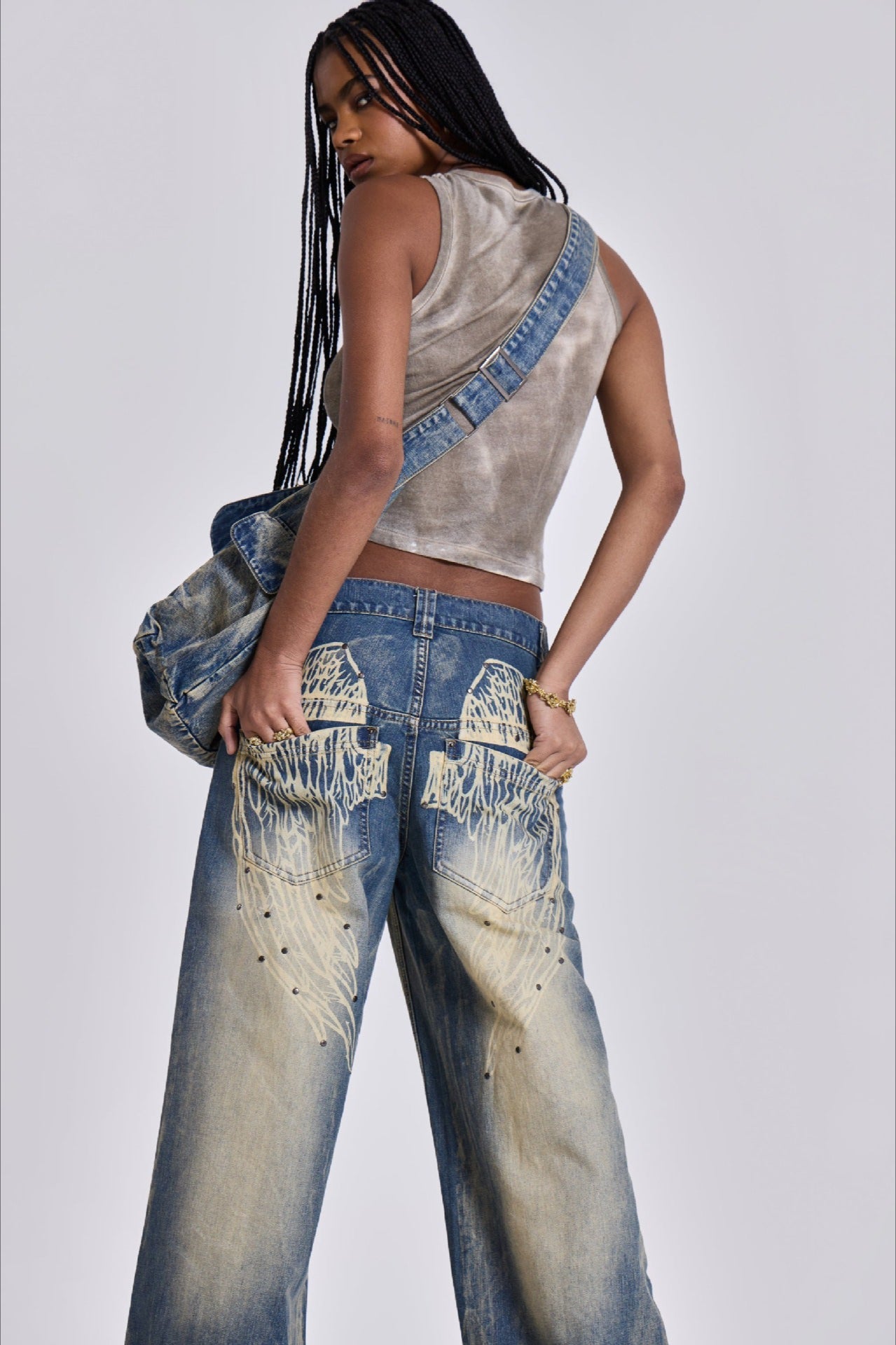 Vintage Faded Wing Print Baggy Jeans image 2
