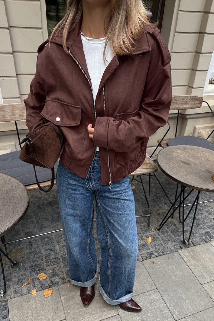 Loose Fit Brown Suede Jacket image 2