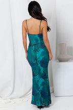 Backless Lace Up Slim Spaghetti Strap Floral Dress image 3