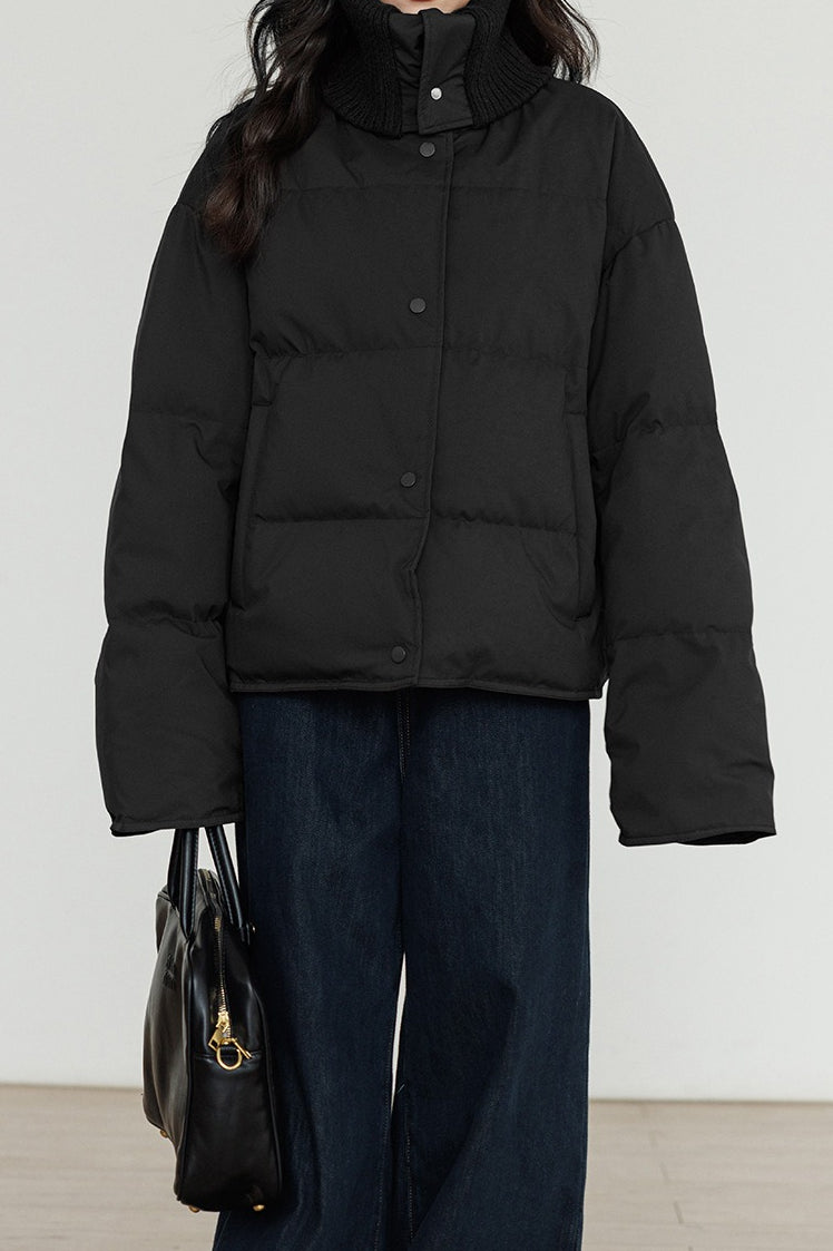 Knit Collar White Duck Down Puffer Jacket image 16