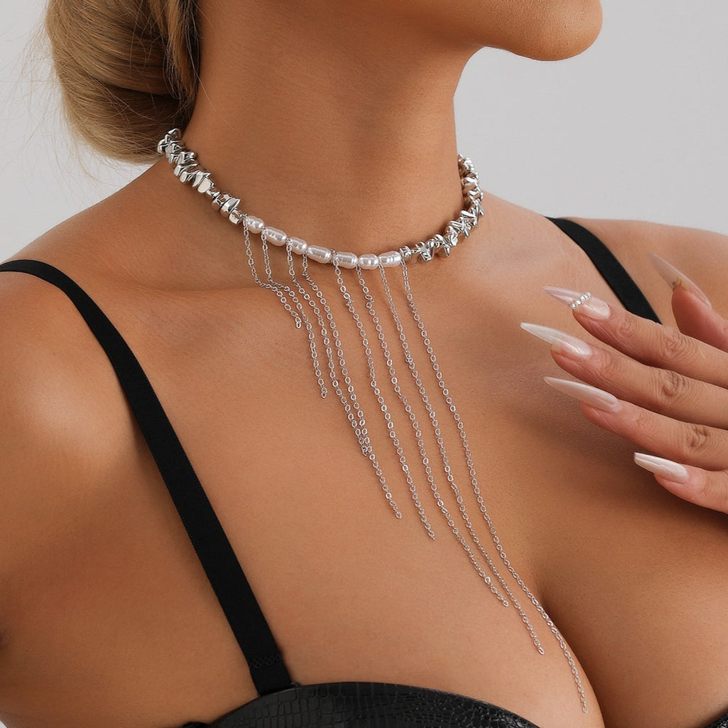 Stylish Tassel Irregular Beaded Splice NeckLace image 1