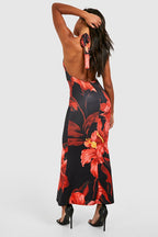 Floral Print Halter Backless Bodycon Maxi Dress image 4