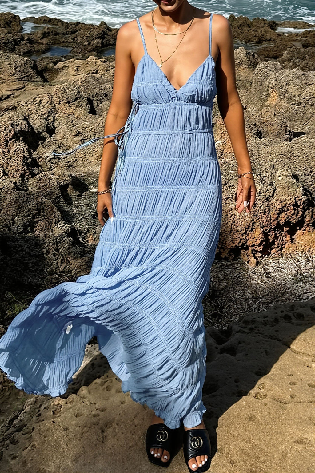Chic Deep V Ribbed Knit Cami Elegant Maxi Dress image 4