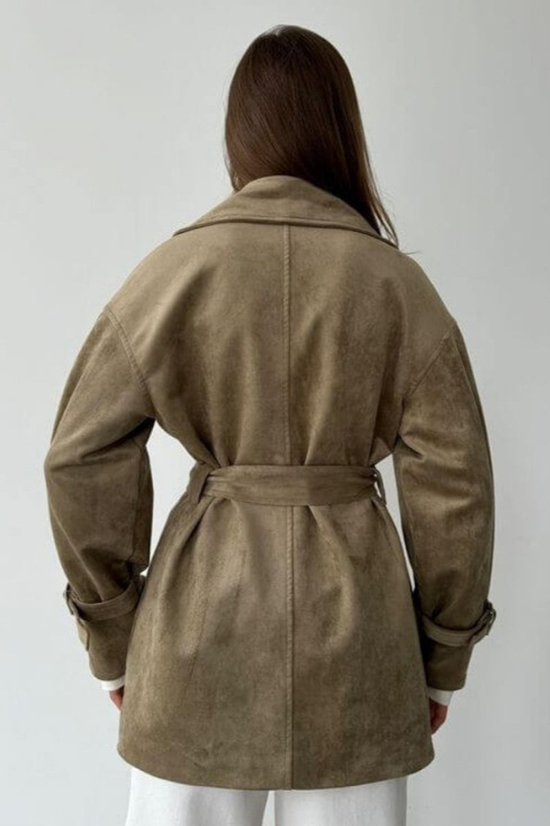 Vintage Suede Lapel Tie Waist Jacket Coat image 5