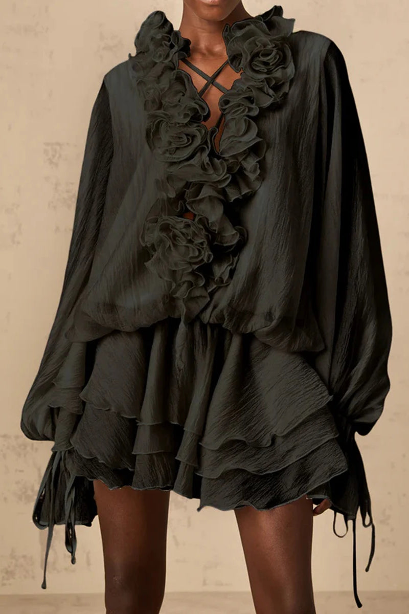 Loose Fit Folded Ruffle Boho Dress image 12