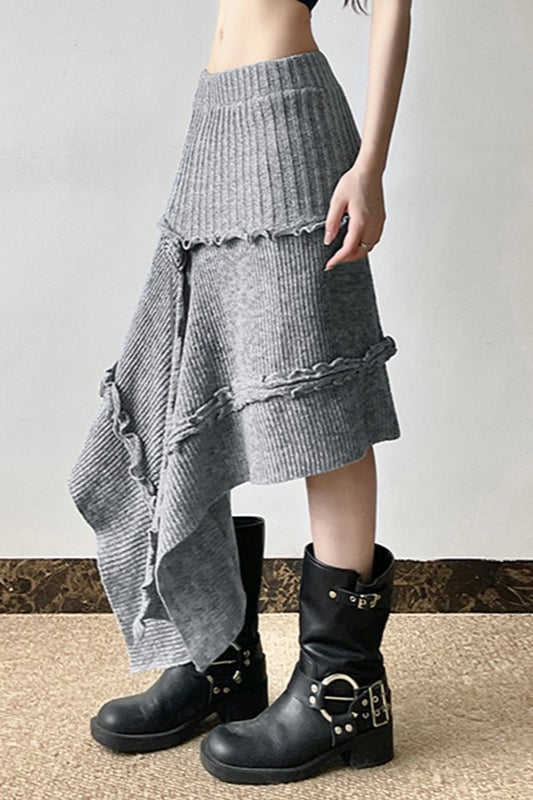 High Waist Asymmetrical Knit Skirt image 4