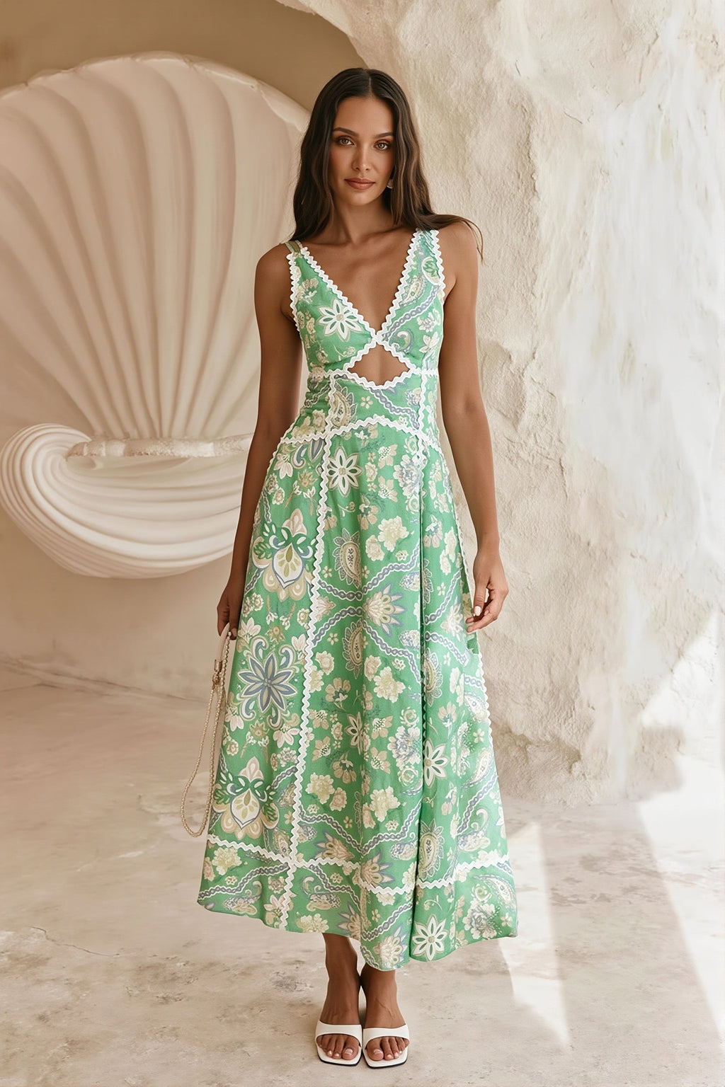 Fresh Floral Lace Spliced Long Boho Dress image 1