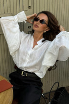 Loose Fit Lantern Sleeve Stand Collar Blouse image 2