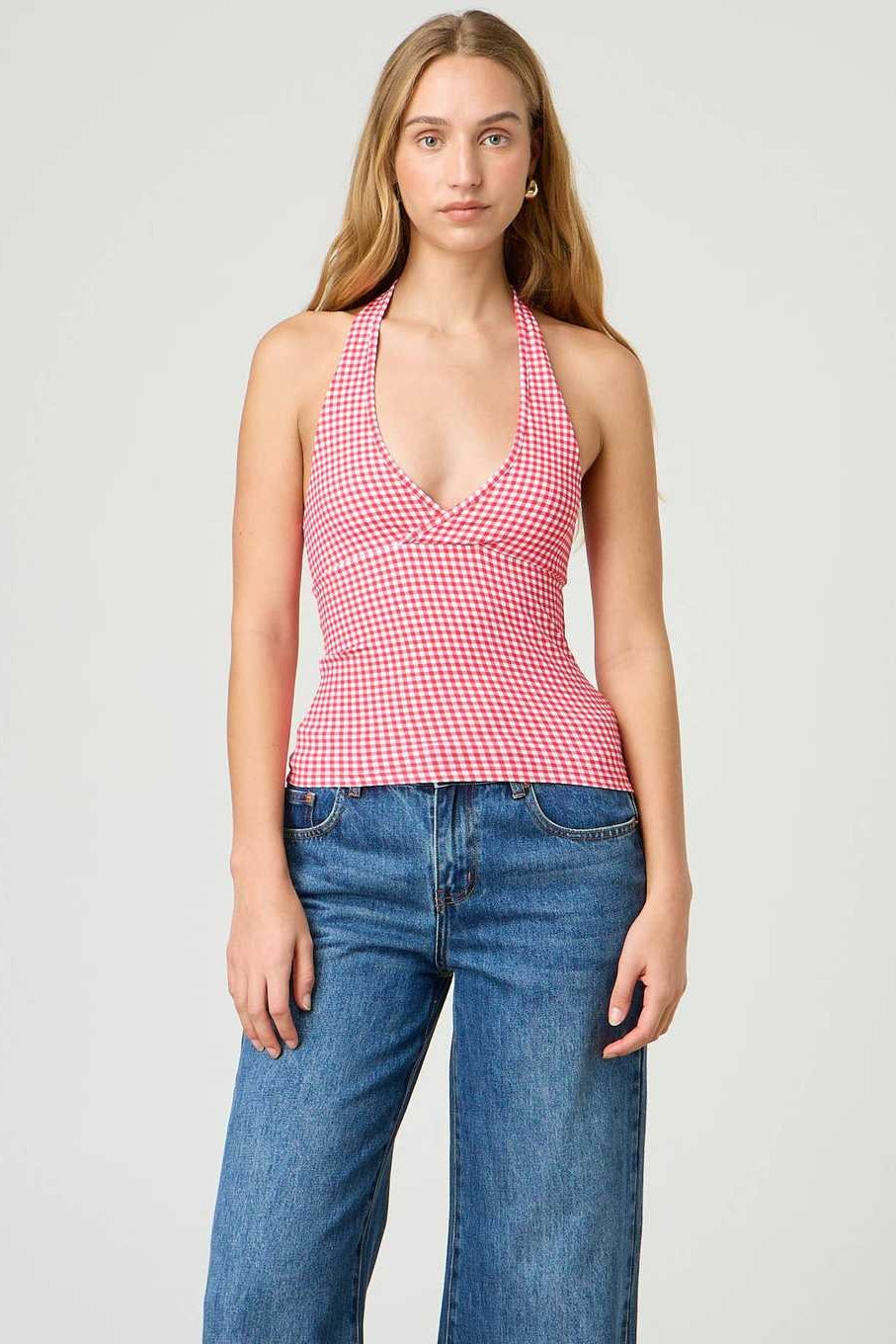 Sexy Polka Dot Plaid Slim Halter Top image 7