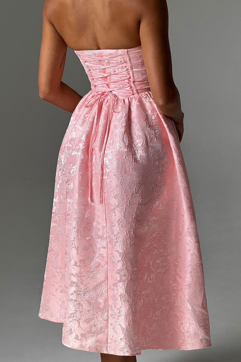 Solid Jacquard Strapless A-Line Party Dress image 4