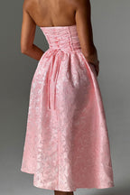 Solid Jacquard Strapless A-Line Party Dress image 4