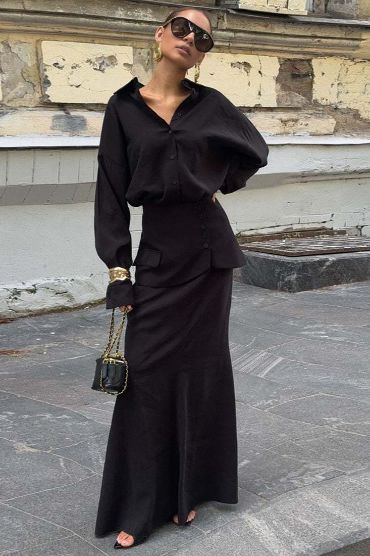 Elegant Creative Street Style Solid Long Sleeve Shirtdress Two Piece Set image 7