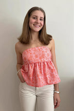 Floral Ruffle Strapless Cropped Blouse image 3