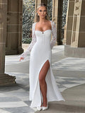 Lace Insert Long Sleeve Split Slim Fit Party Dress image 1