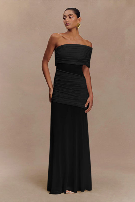 Ruched Mesh Panel Strapless Sheer Maxi Dress image 1