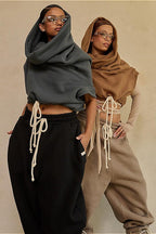 Solid Casual Wide Collar Cropped Hoodie image 4