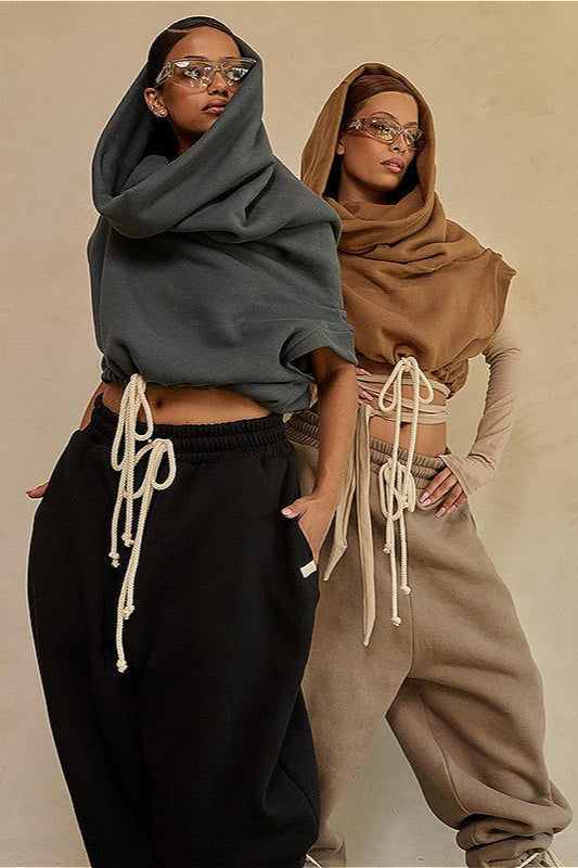 Solid Casual Wide Collar Cropped Hoodie image 4