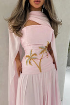 Elegant Chiffon Cape Beaded Maxi Dress image 2