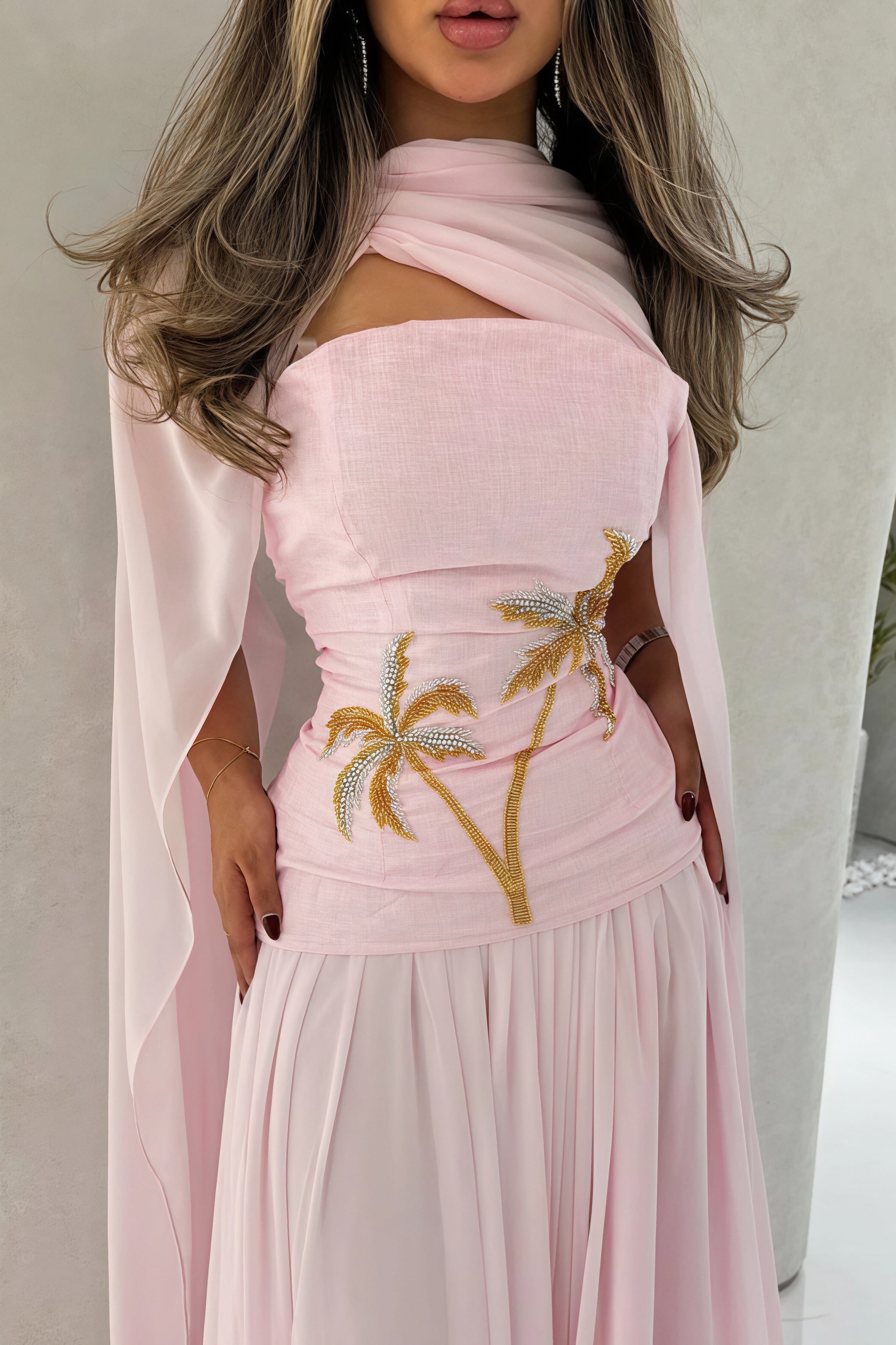 Elegant Chiffon Cape Beaded Maxi Dress image 2