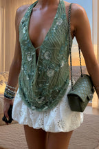 Cutout Sequin V Neck Halter Backless Cami Top image 1